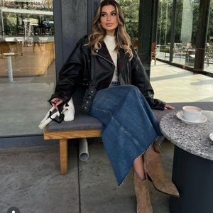 ZARA OVERSIZED SHEEP LEATHER BIKER JACKET S/M